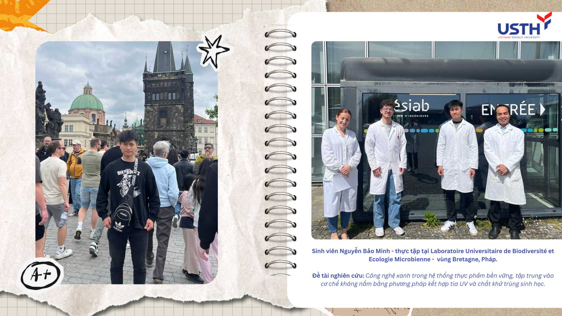 Nguyen Bao Minh (second from right) during his internship at the Laboratoire Universitaire de Biodiversité et Ecologie Microbienne (LUBEM), Brest, France.