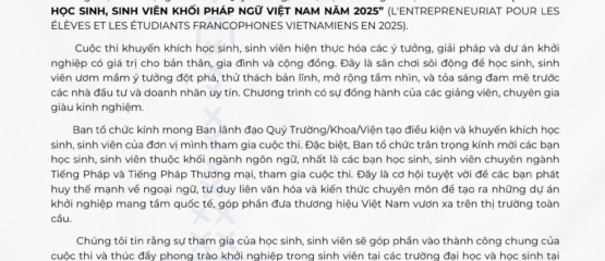 Cuộc thi Khởi nghiệp cùng học sinh, sinh viên Khối Pháp ngữ Việt Nam 2025